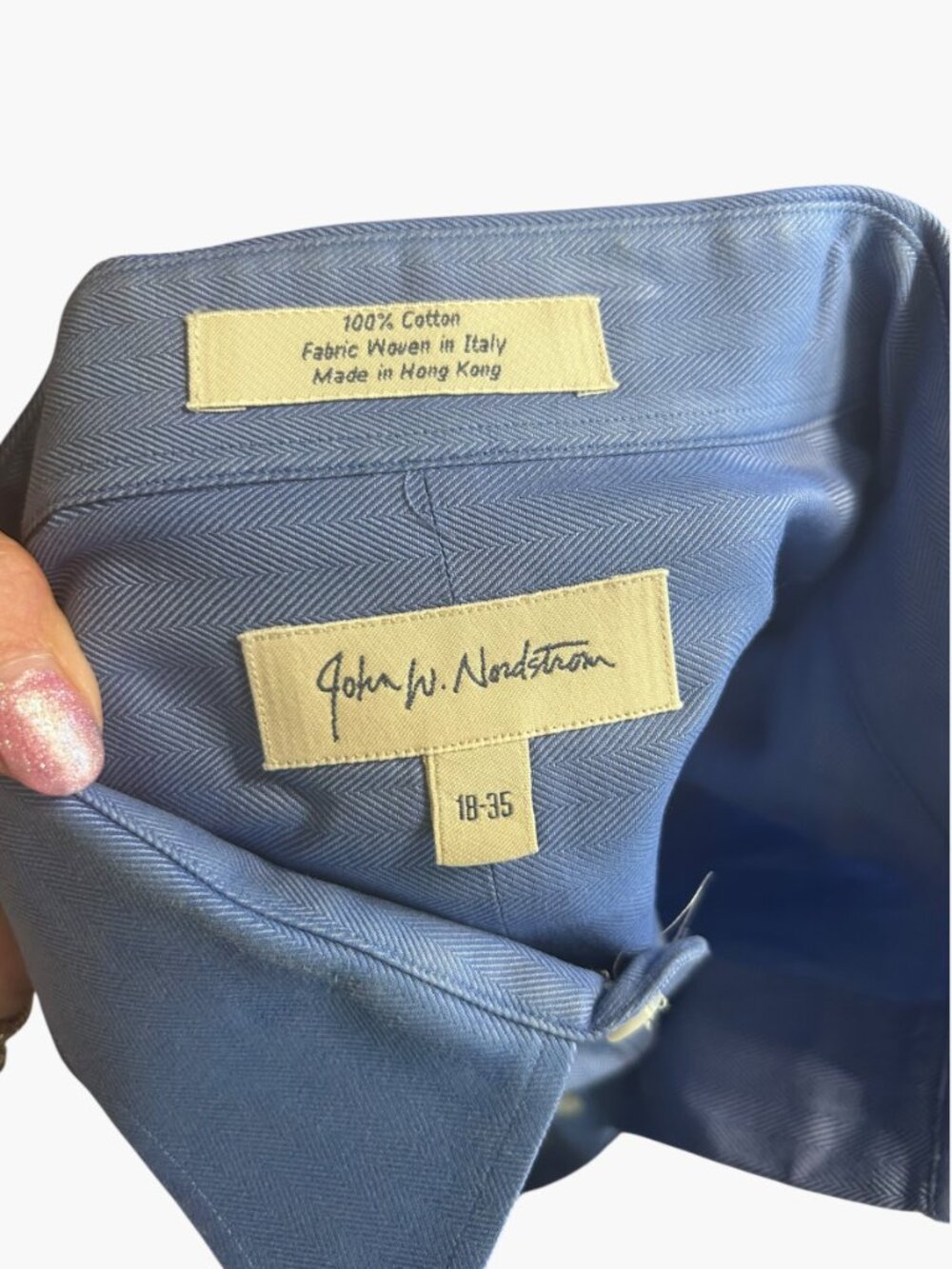 John W. Nordstrom Dress Shirt 18-35 Mens Blue Italian Cotton Button Down - Picture 3 of 8